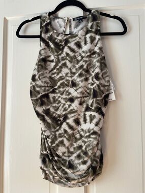 INC International Concepts Olive Green and White Tie-Dye Tank Top